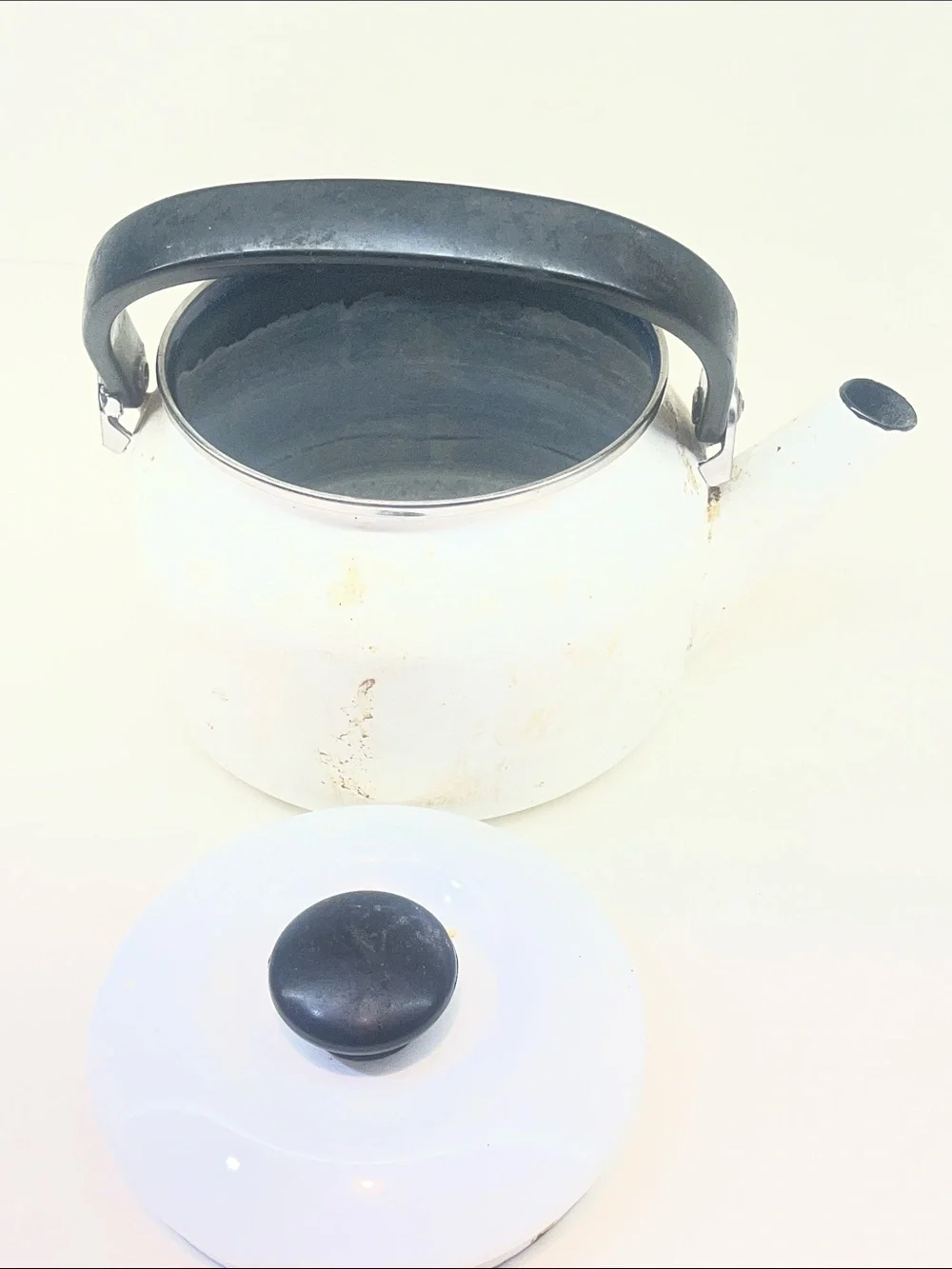 White Enamel Tea Kettle with Black Handle Vintage Siam Fuji Ware